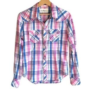 True Religion Georgia Snap Closure Pink Plaid Shirt
